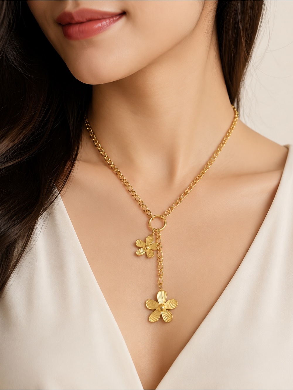 Gold Floral Pendant Necklace steel 316L